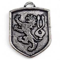 LION TCHÈQUE, armoiries médiévales dans un bouclier, zinc