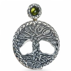 CELTIC OAK sacred Tree of Life Pendant silver and MOLDAVITE