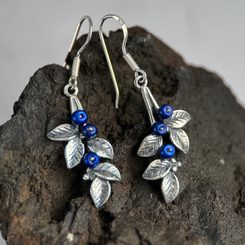 KUPALA, amber, earrings, green, sterling silver