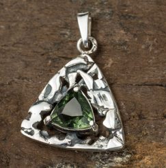 TRITON, pendant, faceted moldavite jewelry, silver