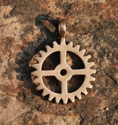 COG WHEEL, bronze pendant