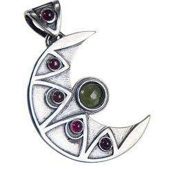 LUNA - moldavite et grenat, argent, pendentif