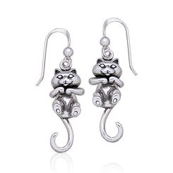 Moveable Kitten Silver Earrings