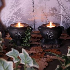 Set of Two Ivy Cauldron Witches Candle Holders 11cm