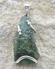 CALEDONIA, raw moldavite pendant, sterling silver