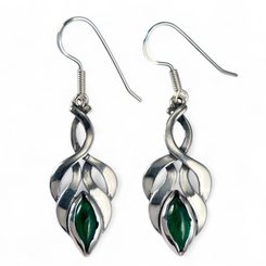 Boucles d'oreilles Elfiques, malachite, argent