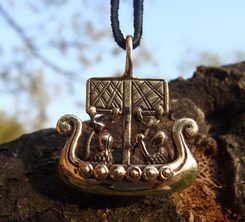 VIKING SHIP BRONZE PENDANT, Gotland Stone, Sweden