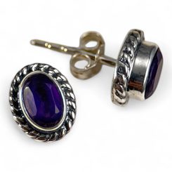 MEDUSA, silver earrings, amethyst, Ag 925/1000