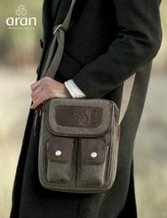 TRISKEL Irish Tweed Leather Double Pocket Bag