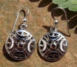 FIRE MOON PENTACLE, silver earrings, Ag 925
