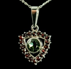 CENTAURI, Moldavite, garnet, silver pendant