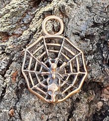 Spider in a net, pendant, bronze