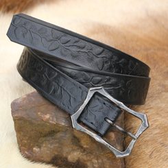 Pine Cones, Forestry Leather Belt with forged buckle, black