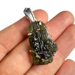 Moldavite - tectite de Bohême, pendentif, argent 925/1000