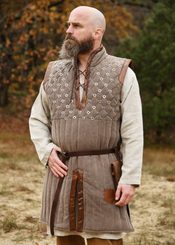 Sleeveless Gambeson with handmade details, brown