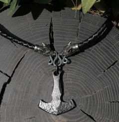 MJOLNIR forged Thor's Hammer necklace - leather, iron