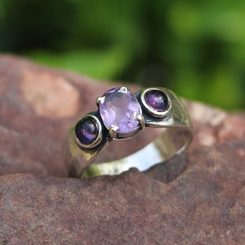 PRAGA, mittelalterlicher Anhänger, Amethyst und Mondstein, Silber 925/1000