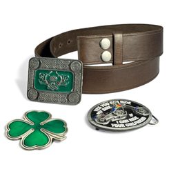 LEATHER BELT with buckle change system, brown