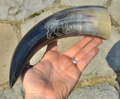 CELTIC BOAR, CARVED DRINKING HORN