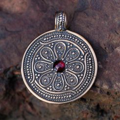 VESNA, Slavic pendant, Moravia Magna Empire, bronze Garnet