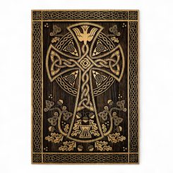 Celtic cross, wooden wall picture 21x30cm, wicker frame