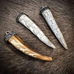 TRIGLAV, carved Slavic Amulet, deer antler and silver 925