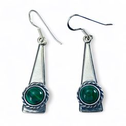 TRIANGLE - silver earrings with malachite, Ag 925