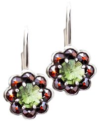 VESNA, Moldavite and Garnets, silver earrings Ag 925/1000