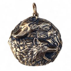 Médaillon de loup Geri et Freki, pendentif en bronze