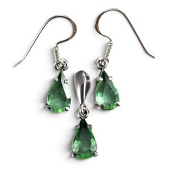 Silver Jewellery Set with MOSSE Glass, Sterling Silver 925