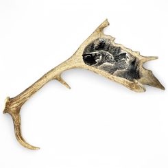 Geri, Freki and Huginn, Muninn, carved antler, scrimshaw