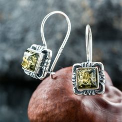 KUPALA, amber, earrings, green, sterling silver