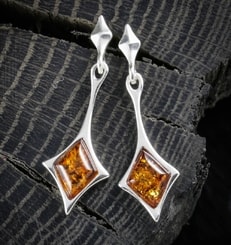 JASNA, amber, earrings, yellow, sterling silver