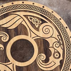 Bouclier viking rond, contreplaqué, lin, cuir brut 70cm