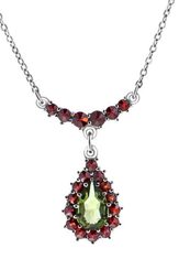 CUMBRIA, necklace, moldavite and garnets, sterling silver 925/1000