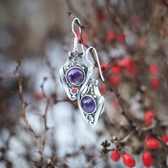 AMALIE, Art Nouveau Earrings, sterling silver, Amethyst