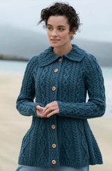 CARDIGAN FLARE AVEC TISSU DIAMANT, laine mérinos, bleu