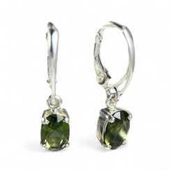 MOLDAVITE SILVER EARRINGS, Ag 925
