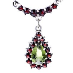 MOLDAU, necklace, Moldavite, garnet, silver 925