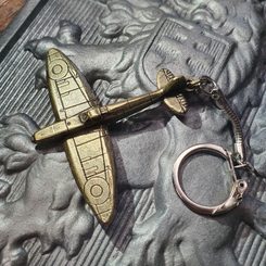 Supermarine SPITFIRE key chain, aircraft pendant, antique brass