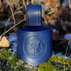 SCOTTISH THISTLE, leather drinking horn holder, blue