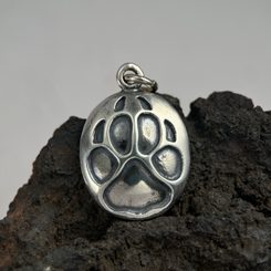 WOLF TRACK, pendant, zinc, ant. brass