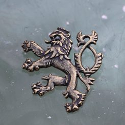 HERALDIC TWO-TAILED LION, pendant, brass plated