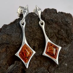 WARTA, boucles d'oreilles argent, ambre, Ag 925