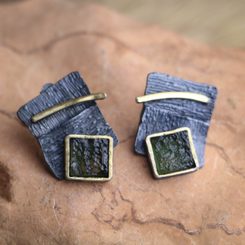 OASIS silver earrings with MOLDAVITE, gold plated
