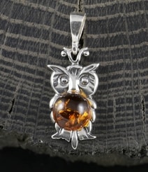 OWL, amber, silver pendant