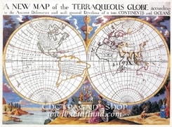 A NEW MAP OF THE TERRAQUEOUS GLOBE, historical map, replica