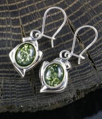 DANICA, green amber, earrings, sterling silver