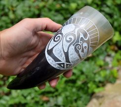 BOAR, engraved Celtic Drinking Horn