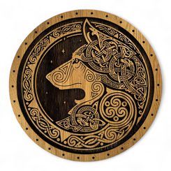 Loup celtique, tableau mural en bois 32cm